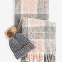 Barbour Saltburn Beanie & Tartan Scarf Gift Set Rose