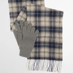 Barbour Tartan Scarf And Glove Gift Set Midnight