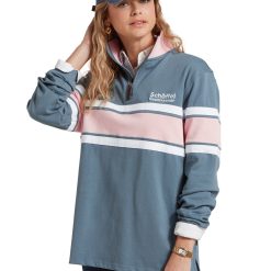 Schoffel Exmouth Heritage 1/4 Zip Sweatshirt - Dark Pigeon Blue/Chalky Coral
