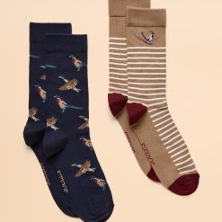Joules Kingsbury 2Pk Socks Tan/Navy