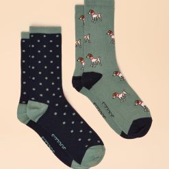 Joules Everyday 2Pk Socks Green/Blue