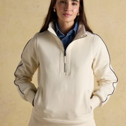 Joules Bronte Funnel Neck Quarter Zip Cotton Sweatshirt Cream