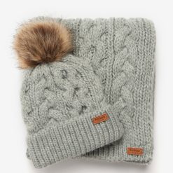 Barbour Penshaw Beanie & Scarf Gift Set Grey