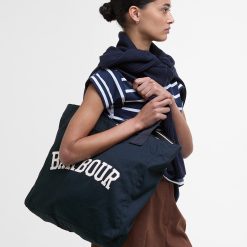 Barbour Logo Holiday Tote Bag - Navy/Stone
