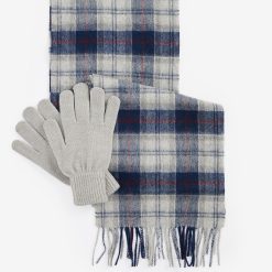 Barbour Tartan Scarf & Glove Set - Blue Granite