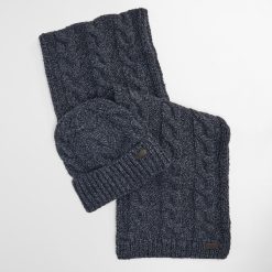 Barbour Jesmond Beanie And Scarf Gift Set Navy
