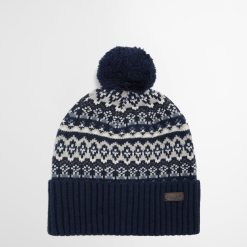 Barbour Marlow Fair Isle Pom Beanie Hat Navy