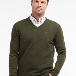 Barbour Essential Lambswool V Neck Jumper - Seaweed