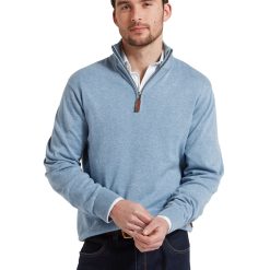 Schoffel Porthmeor Pima 1/4 Zip Jumper - Denim Blue