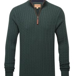 Schoffel Calton Cotton Cashmere Cable 1/4 Zip Jumper Botanical Green